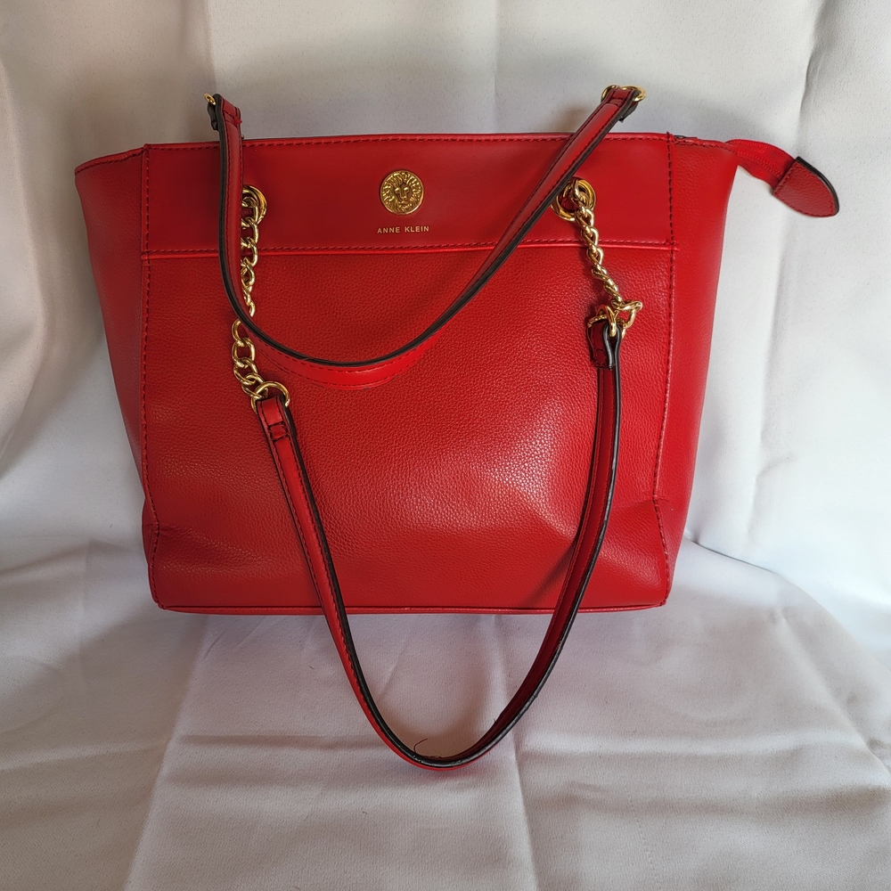 Anne Klein Red Leather Tote Bag